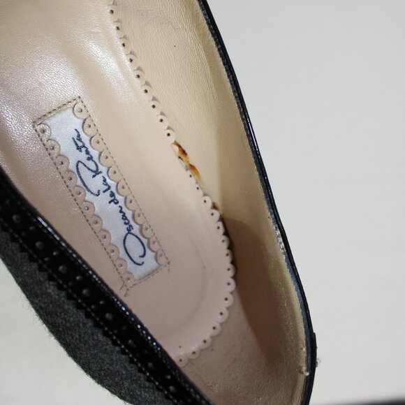 Oscar De La Renta Charcoal Tweed Black Patent Leather Detail Ballet Flats - Picture 9 of 9